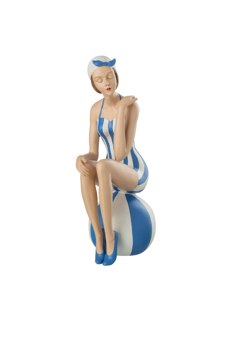 Sculptuur Mevrouw Pam in badpak Zittend op een ballon Badende dame Badende zeemeermin Hoogte 36,5 cm