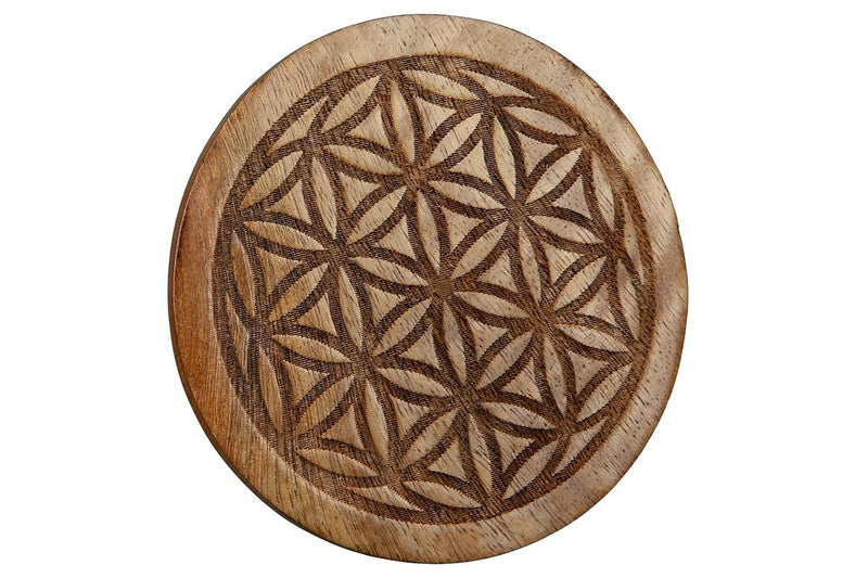 Wooden coasters "Tree of Life/Flower of Life" made of mango wood - set of 8 - natural color - handmade