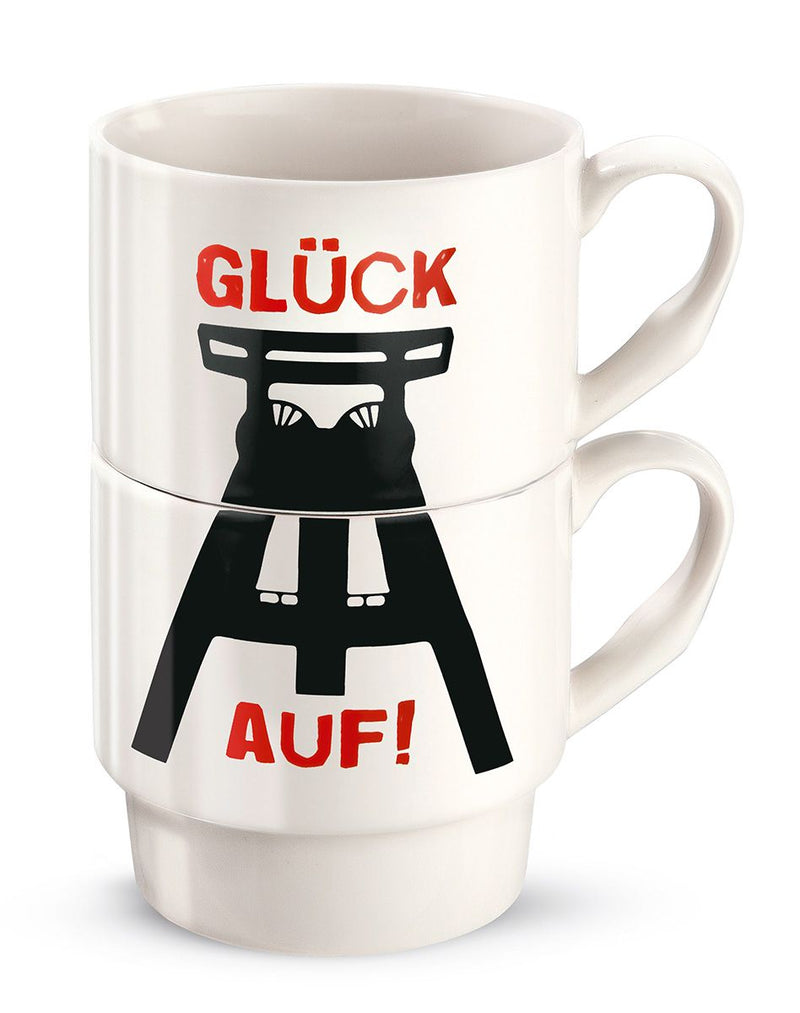 Set of 6, 2 pieces. Stacking cup 'Glück Auf!' - Tradition meets modernity in bone china