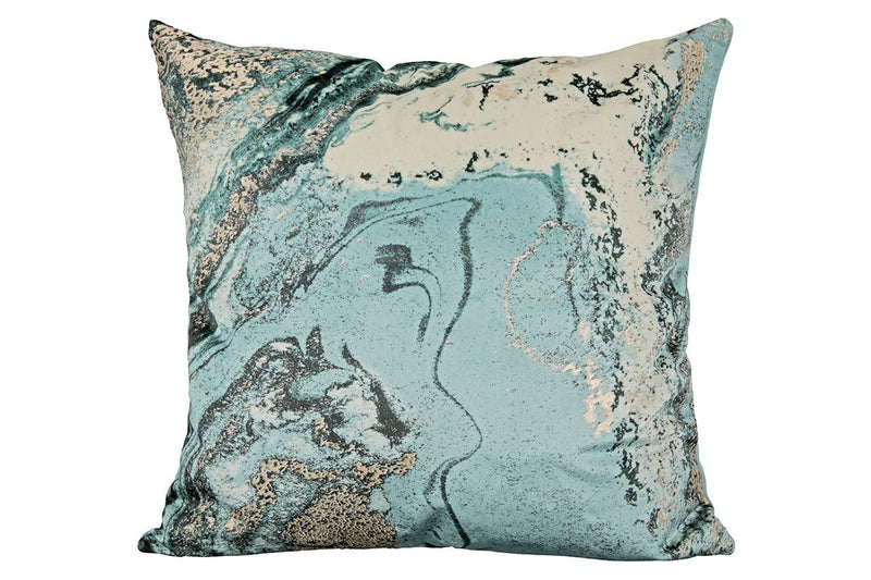 Set of 2 fabric cushions Lori blue tones/cream/gold in marble optics