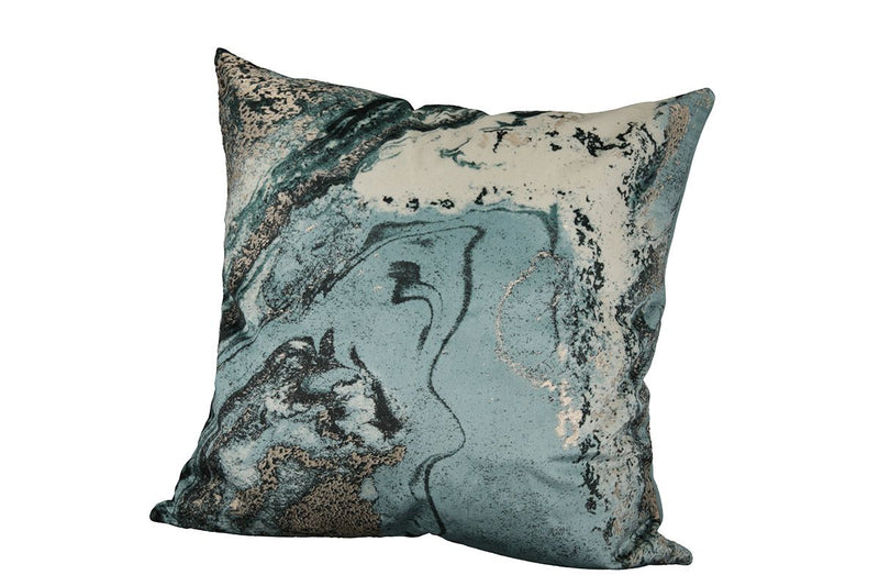 Set of 2 fabric cushions Lori blue tones/cream/gold in marble optics