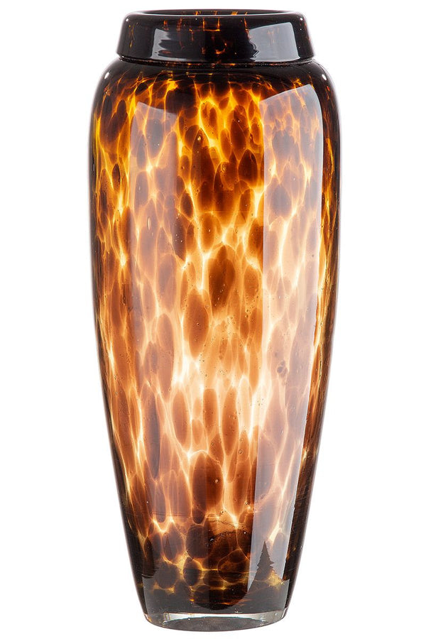 Glazen Vaas Jungle donkerbruin gevlekt door en door gekleurd Hoogte 35cm