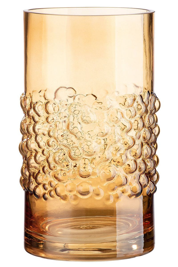 Glazen vaas Sparkle amber in het midden met bubbels hoogte 24cm