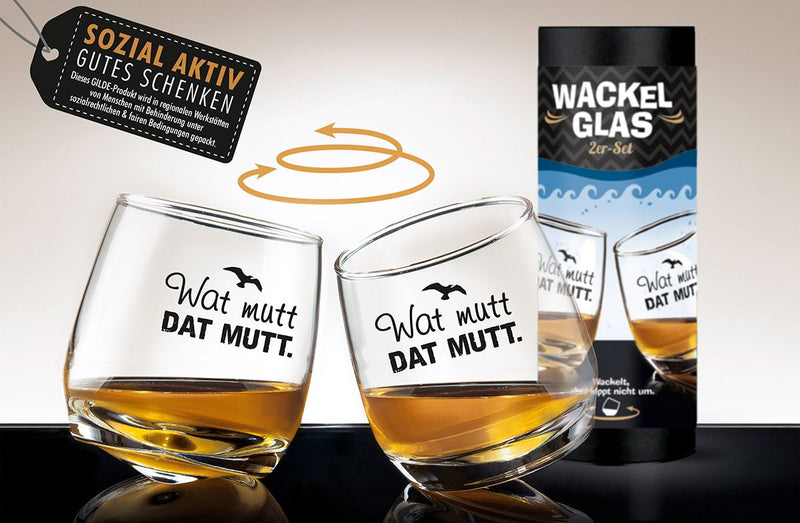 Set of 2 wobbly glasses "Wat mutt, dat mutt" - perfect gift for friends, colleagues and partners