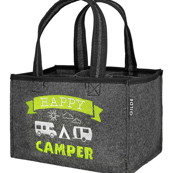 Felt bottle bag Happy Camper black with embroidered motif