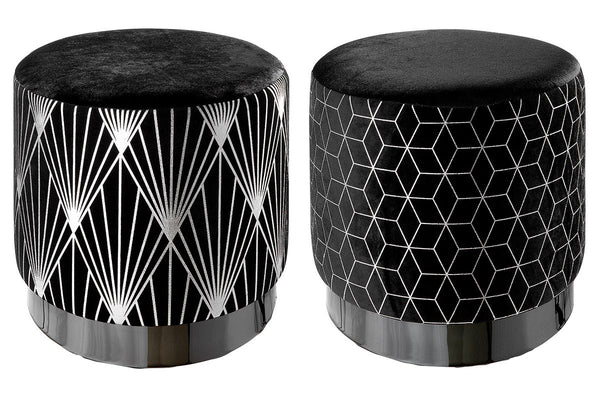 Set of 2 wooden upholstered stools Matrix black/silver, velvet cover height 35cm