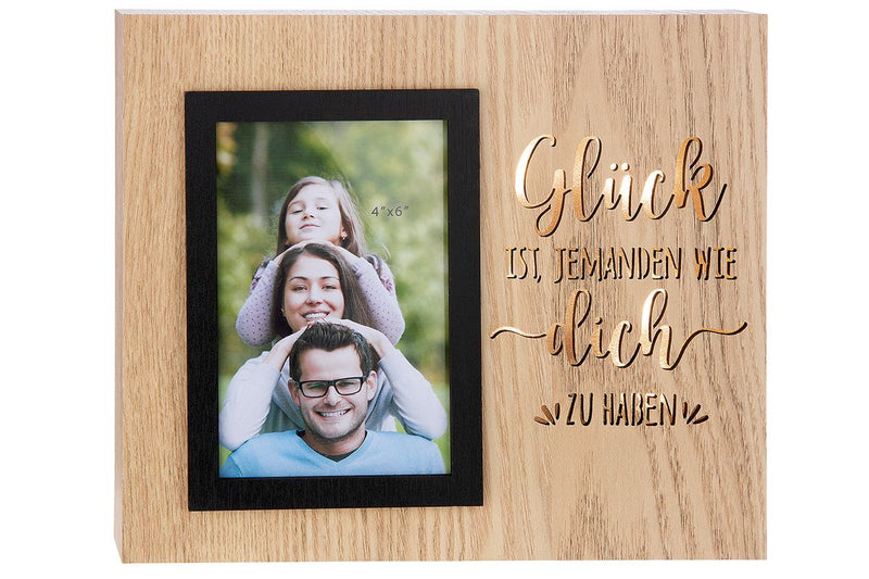 Set of 2 LED photo frames Emozione in natural colors with illuminated lettering "Happiness is having someone like you." and “feelings of happiness”