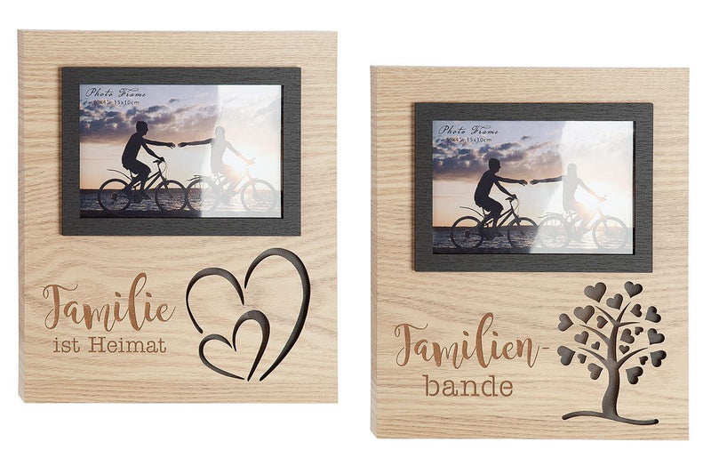 Set of 2 LED photo frames Casato - natural frame for family ties with illuminated lettering