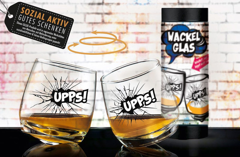 Set of 2 wobbly glasses "UPPS!" - Funny and original gift from regional workshops with a social background