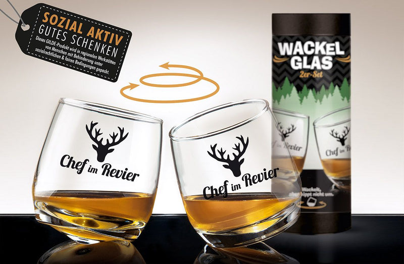 Set of 2 wobbly glasses "Chef im Revier" - great gift idea for the boss and nature lovers