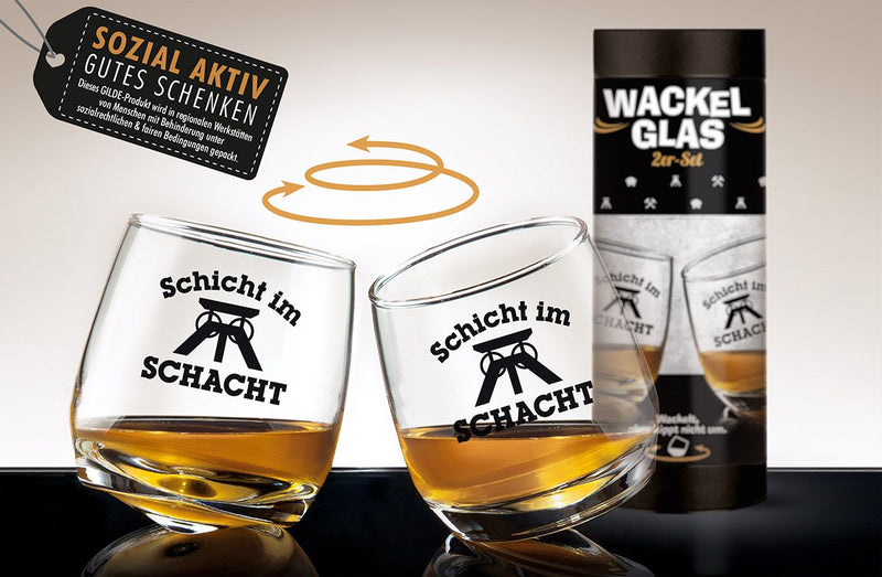 2er Set Wackelglas Ruhrpott "Schicht im Schacht" - Rustikales Geschenk mit sozialer Verantwortung