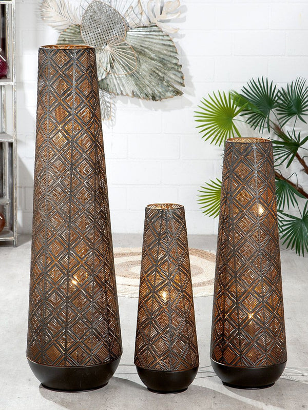 Metal floor lamp Almazar black/gold, oriental check design Height 57cm