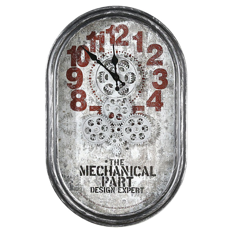 Wall clock Lodge antique silver/red Height 54cm Antique finish with moving gears