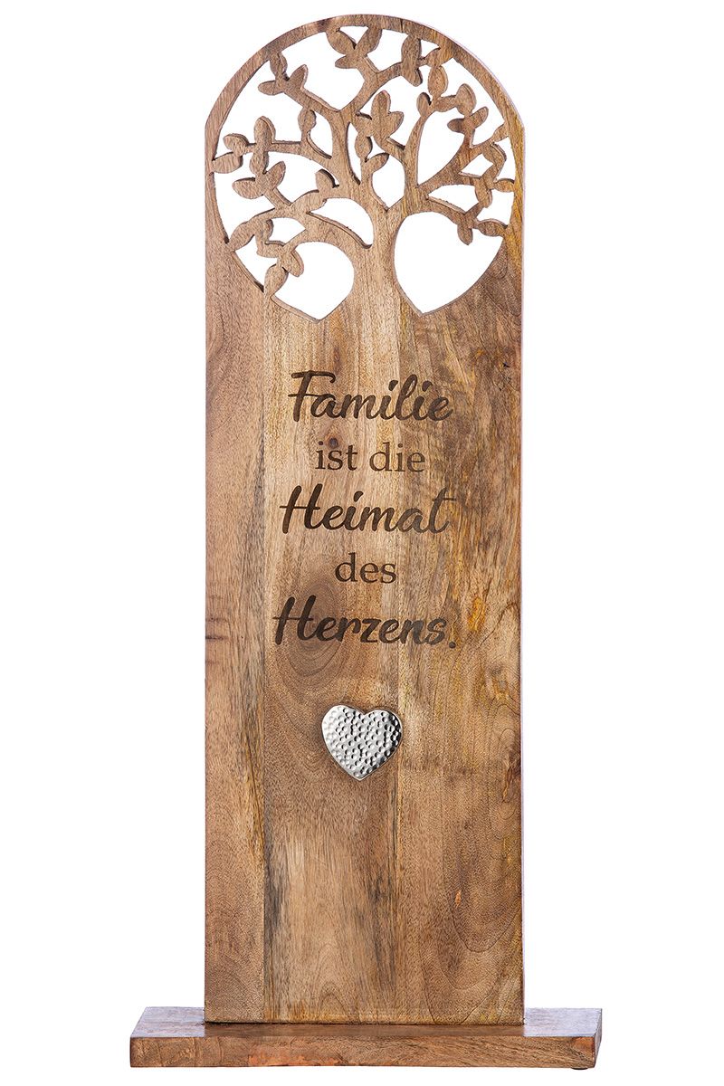 Tree of life with heart made of mango wood &amp; aluminum - guild relief, family love &amp; togetherness, 10x37x86 cm