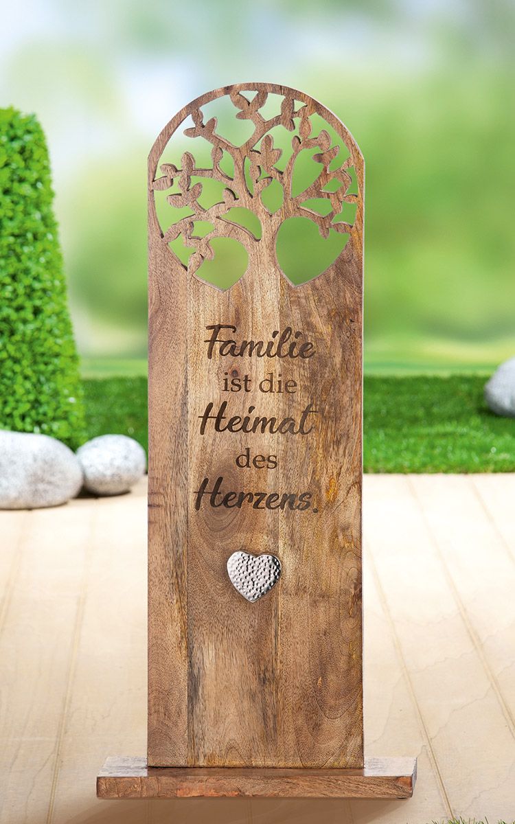 Levensboom met hart van mangohout &amp; aluminium - gildereliëf, familieliefde &amp; saamhorigheid, 10x37x86 cm