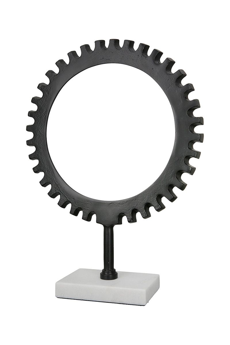 Sculptuur "Wheel" zwart op marmeren aluminium voet