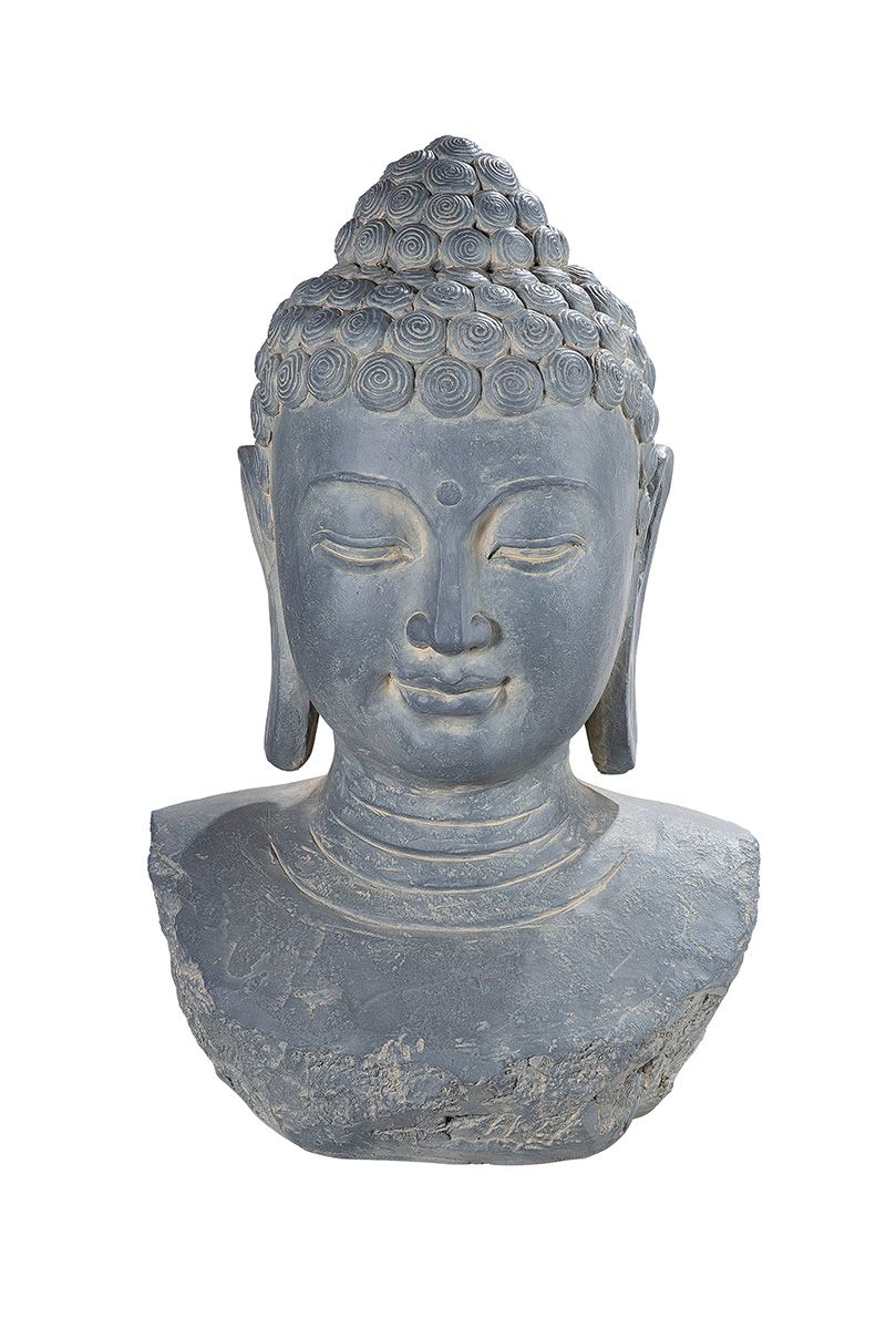 Buddha Testa grau aus Fiberglas Höhe 60cm