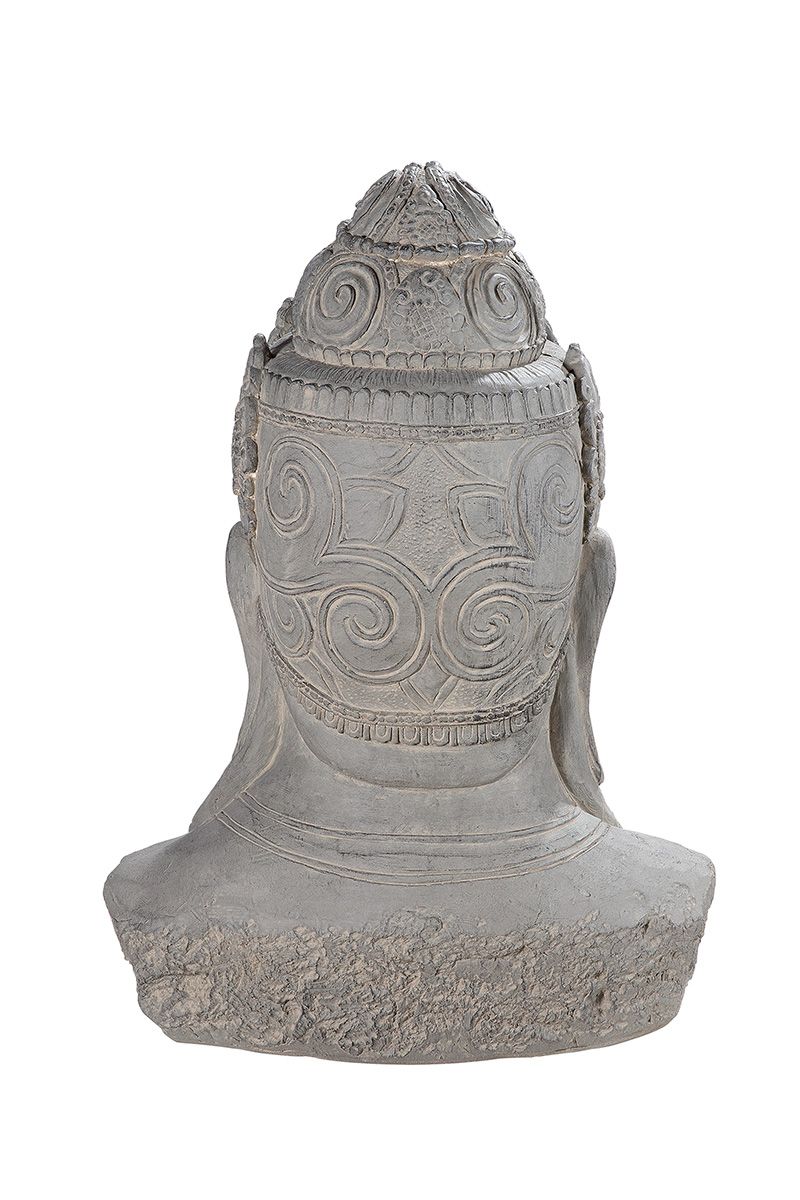 Buddha Capo grau aus Fiberglas Höhe 58cm für Außenbereich