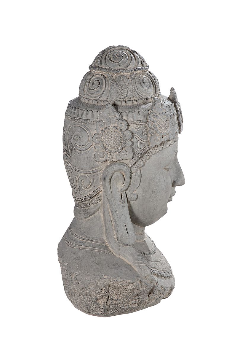 Buddha Capo grau aus Fiberglas Höhe 58cm für Außenbereich