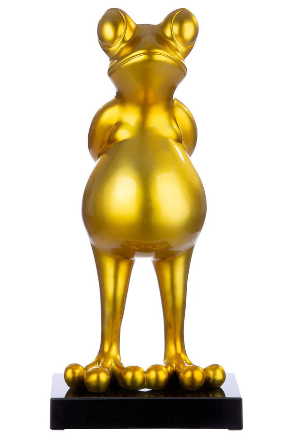 Poly sculptuur Kikker 'Frog' in goudkleurig metallic op een zwart marmeren voet