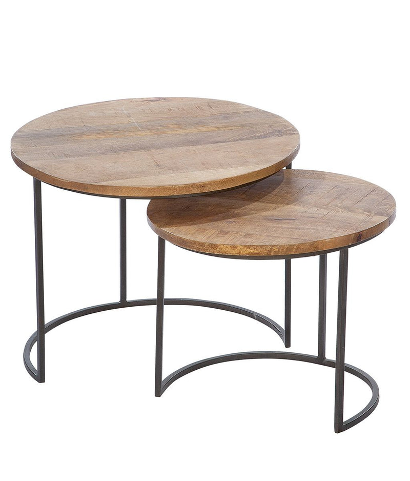 Wooden table set round Camara panels made of mango wood frame in black