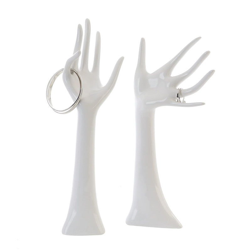 2tlg. Weiße Schmuckhand aus Kunstharz - Perfekte Präsentation und Aufbewahrung von Schmuckstücken