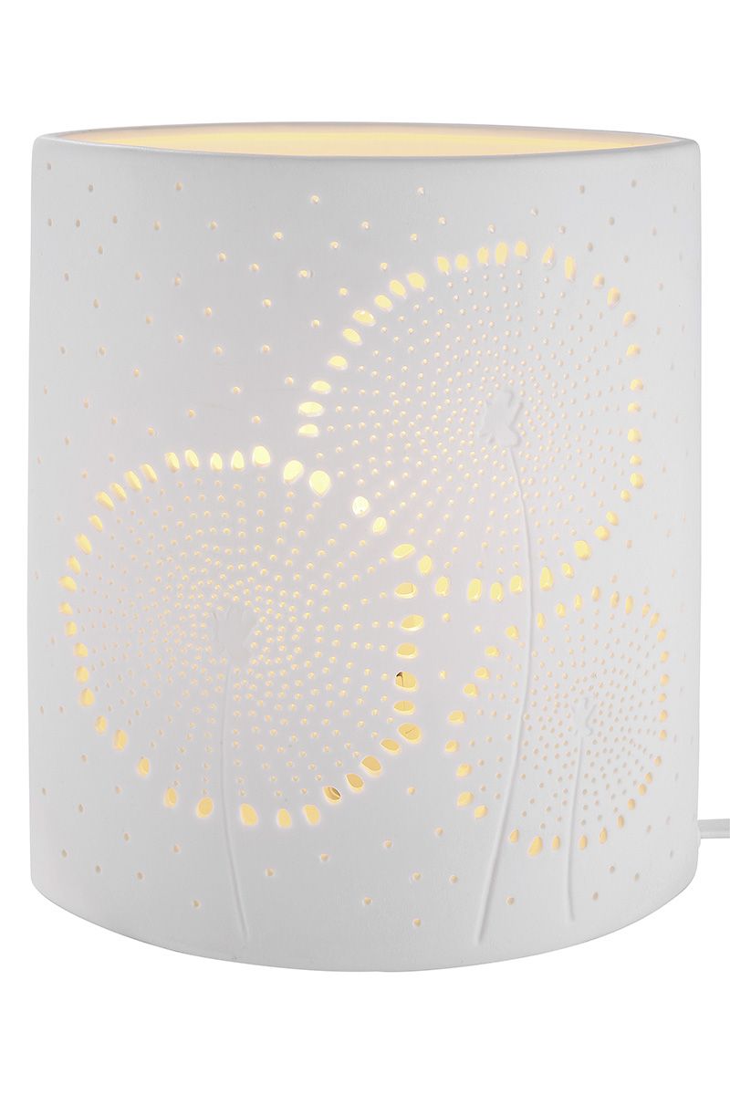 GILDE Lampe Tischlampe Dekolampe Ellipse - aus Porzellan mit Pusteblume im Prickellook Höhe 20cm