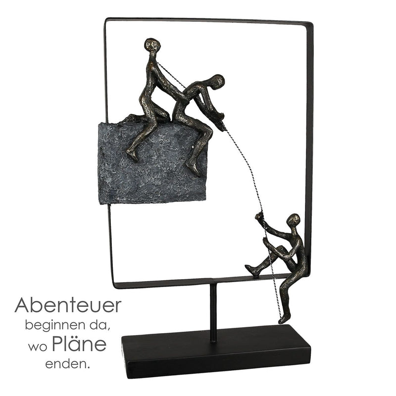 Modern art sculpture 'Experience' with an inspirational saying and a bronze finish made of resin and metal