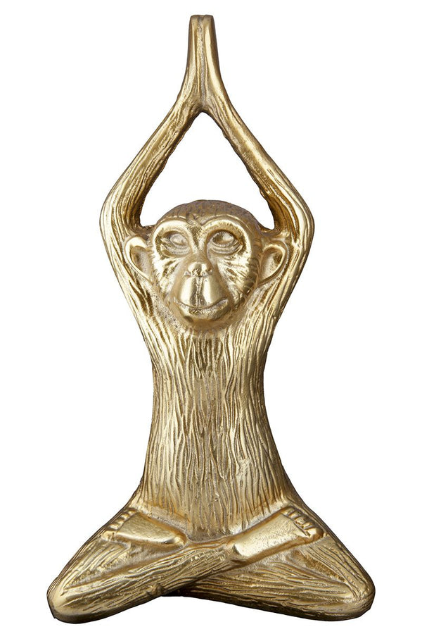 Aluminum sculpture "Monkey" - handmade yoga monkey sculpture in gold