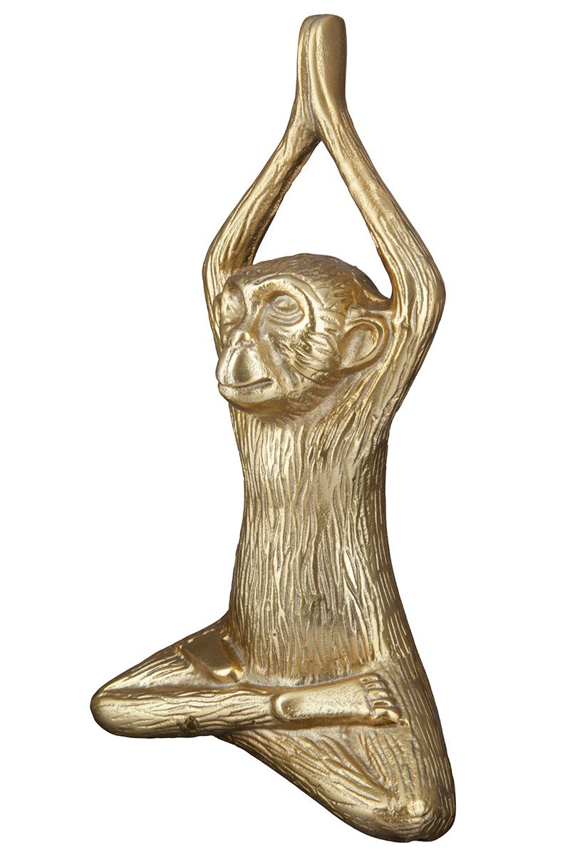 Aluminium sculptuur "Aap" - handgemaakt yoga-aapsculptuur in goud