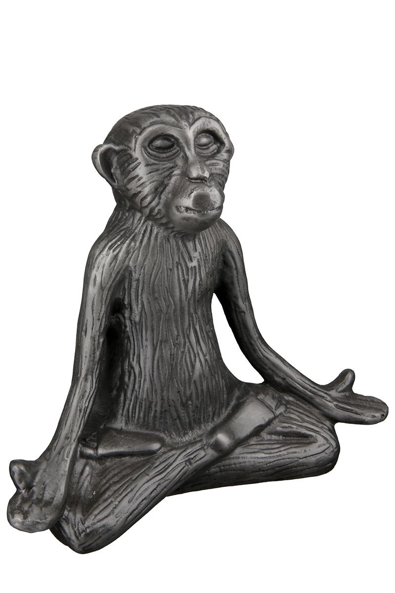 Aluminium sculptuur "Aap" in yogahouding, zwart