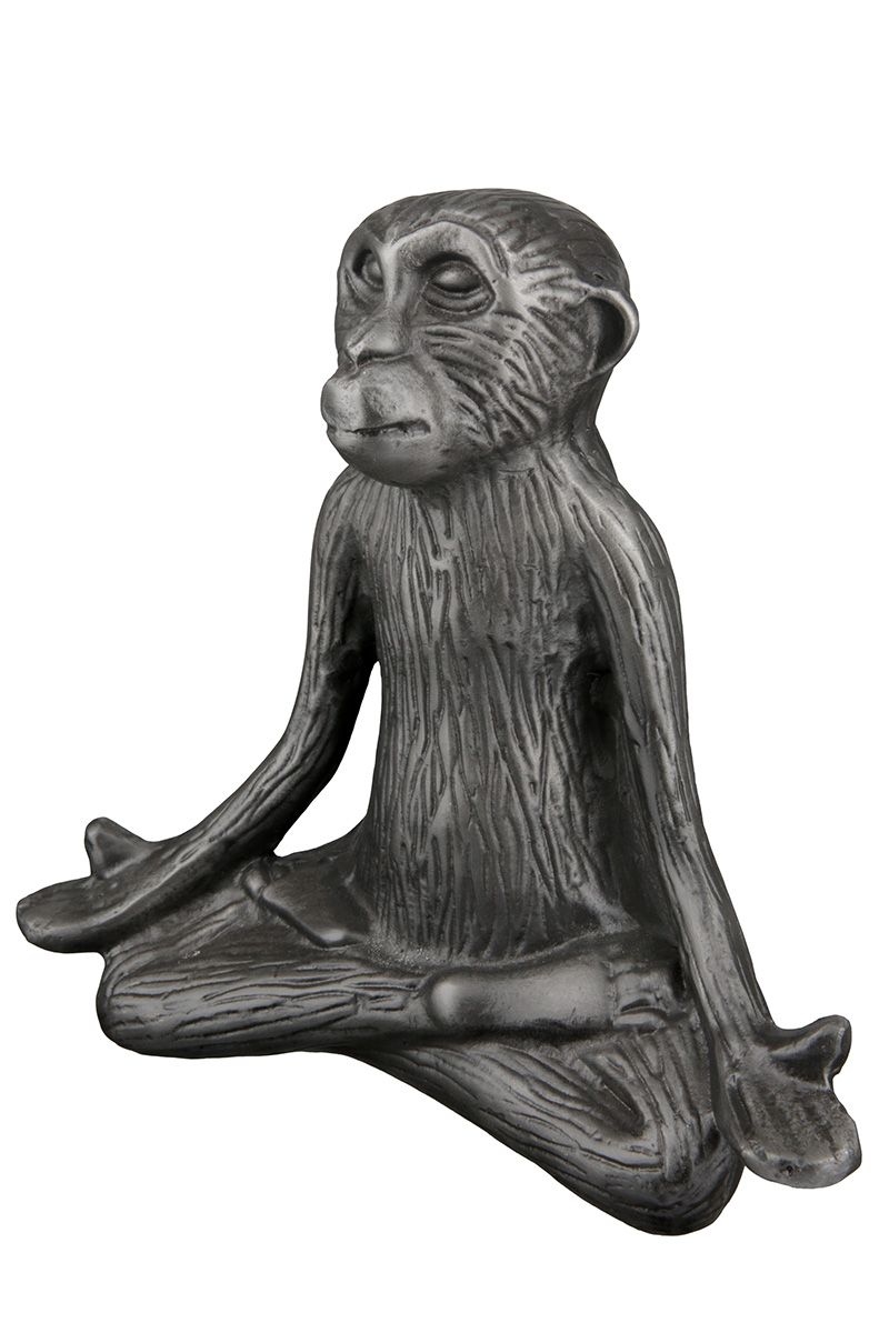 Aluminium sculptuur "Aap" in yogahouding, zwart