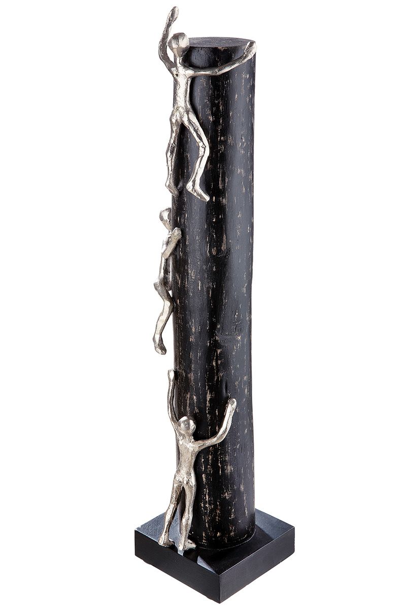 Holz Skulptur schwarz Hoch hinaus Figuren aus Alu mit Spruchkarte Höhe 55cm