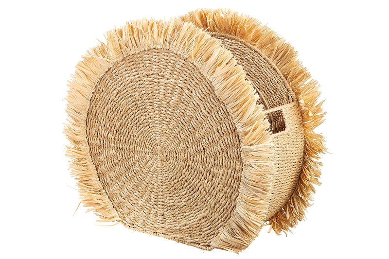 2 parts Seagrass Bast Newspaper Basket "Boho" Series Handmade