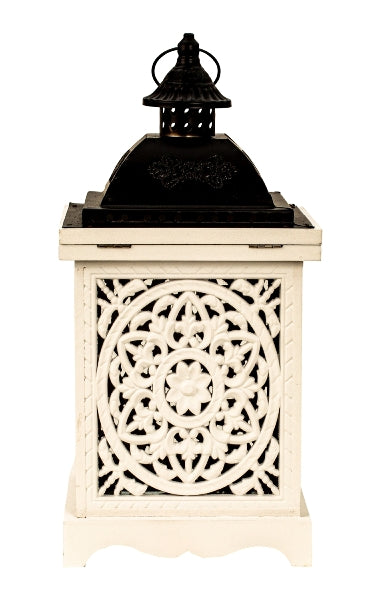 MF houten lantaarn wit met metalen deksel Orient Style Hoogte 43cm