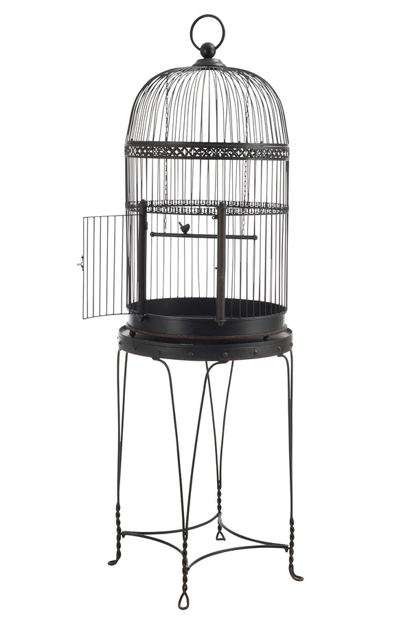 Handmade Bird Cage on Stand - Metal, Vintage Design, Black