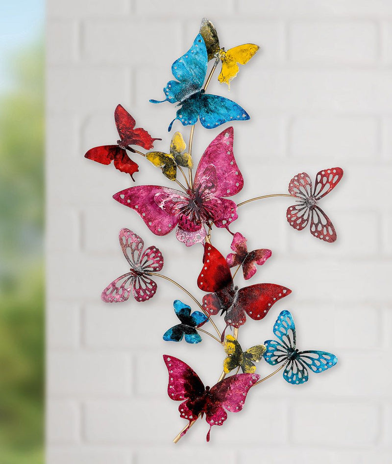 3D metal wall relief "Butterflies" colorful/gold-colored glossy/matt