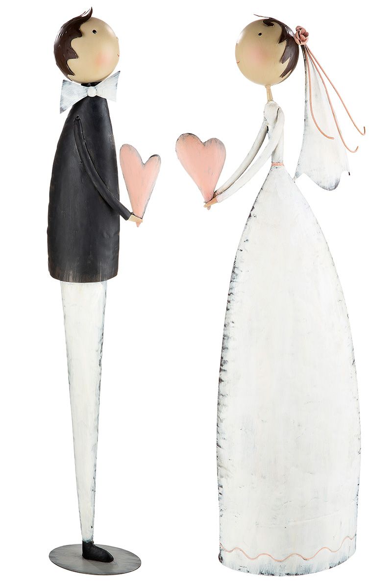 XL Grösse Antike Metall Figuren Braut und Bräutigam mit Herz Handgefertigt Höhe 90cm