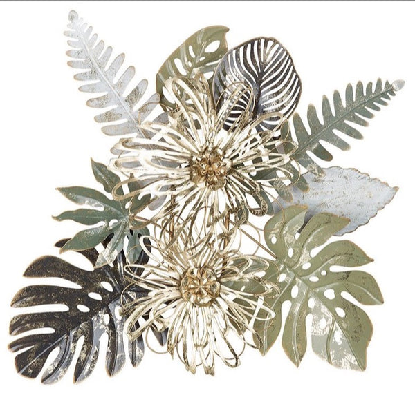 Metal relief leaf wreath Lima mint green/white/anthracite/gold