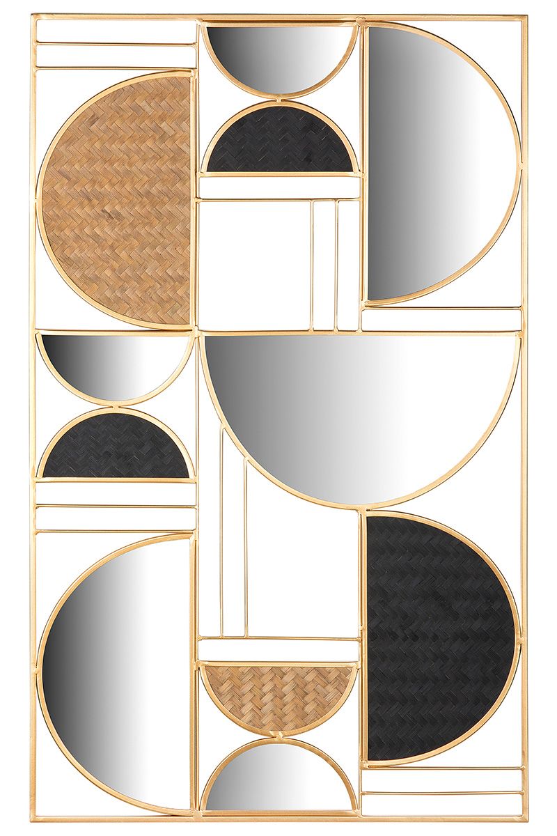 Metal wall decoration/mirror "Vienna" - designer piece in black/natural/gold-colored