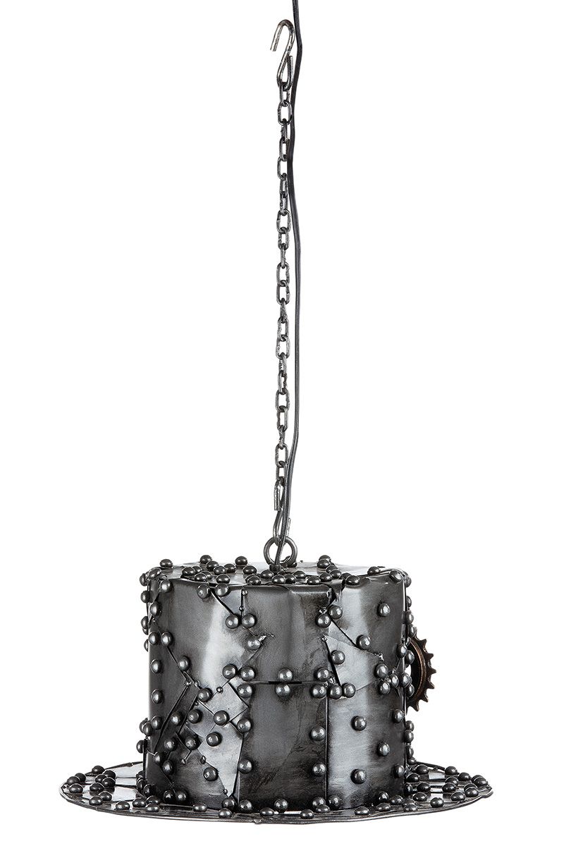 Metalen hanglamp Steampunk Hat zilverkleur met koperkleurige elementen