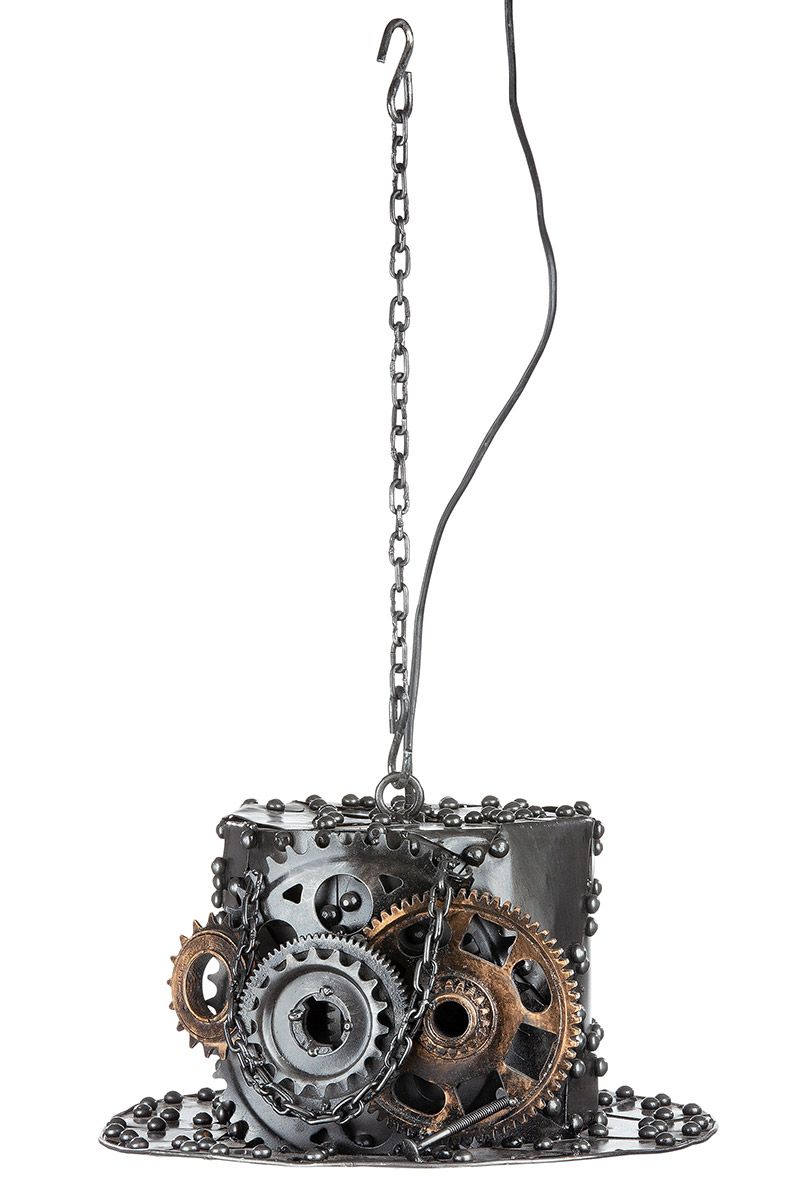 Metalen hanglamp Steampunk Hat zilverkleur met koperkleurige elementen