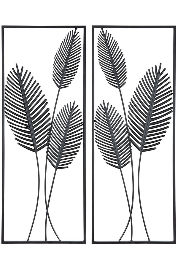 Set of 2 metal wall relief Tribe black with frame 91x35cm