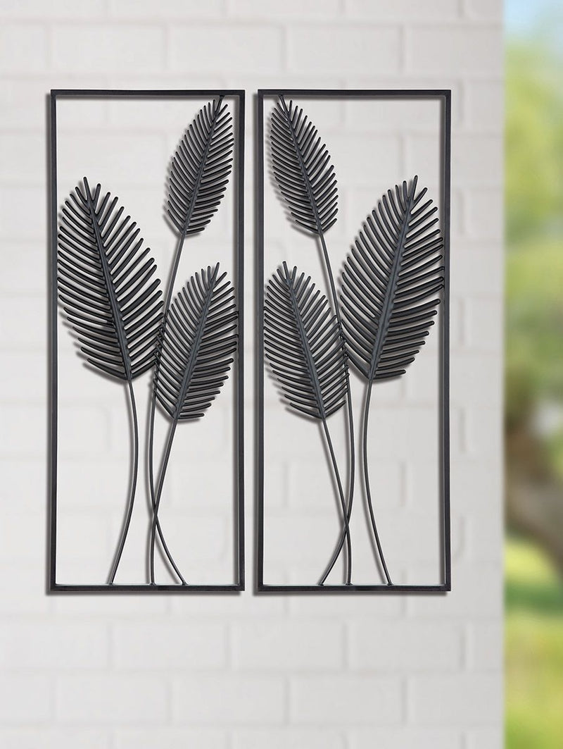 Set of 2 metal wall relief Tribe black with frame 91x35cm