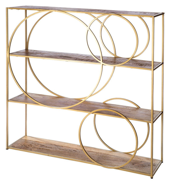 Metal shelf Gold Circle with mango wood panels - handmade Height 120cm