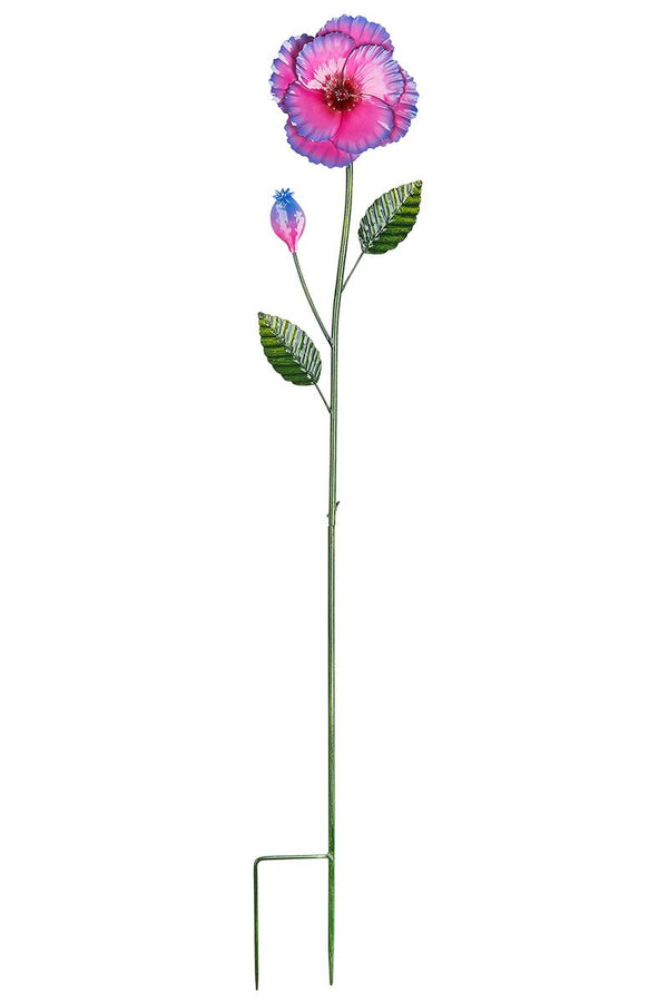Set of 2 metal garden stakes flower in pink blue height 105cm
