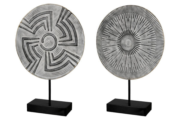 Handmade 2-piece metal decorative object Zagora in black and white on a black base