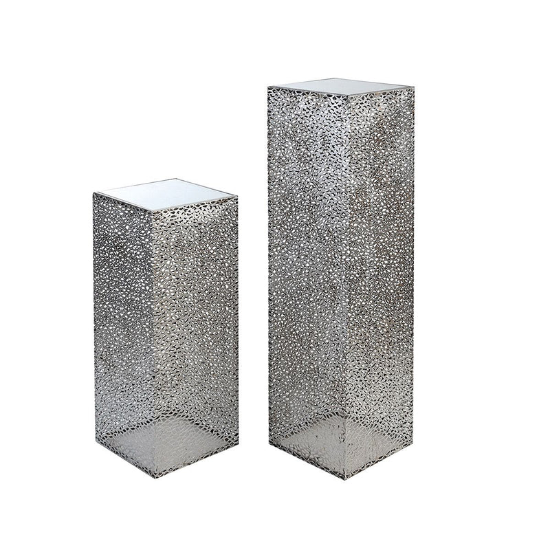 Column "Purley" made of antique-silver metal with frosted glass plate