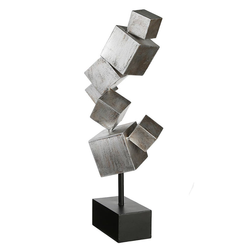 Handgemaakte metalen sculptuur Cubes in zilverkleur met antieke finish