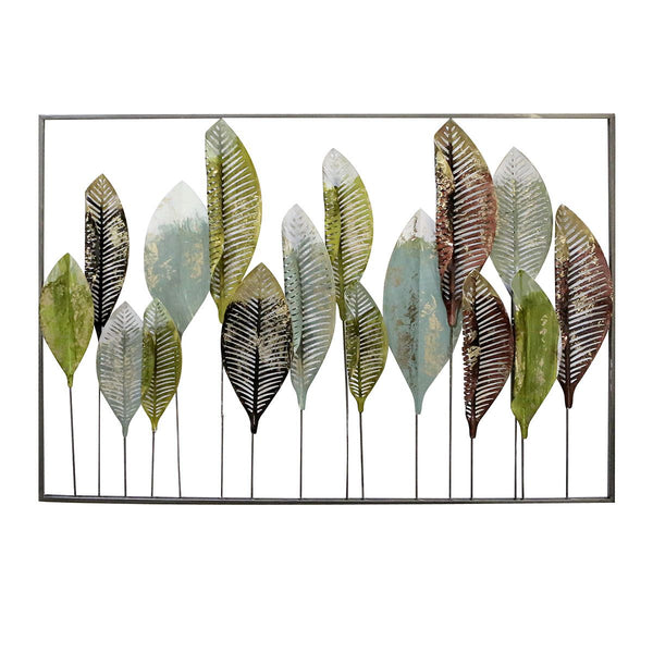 Metalen Wandreliëf "Palmblad" - Handgemaakte 3D wanddecoratie in groen, bruin en goud van Gilde